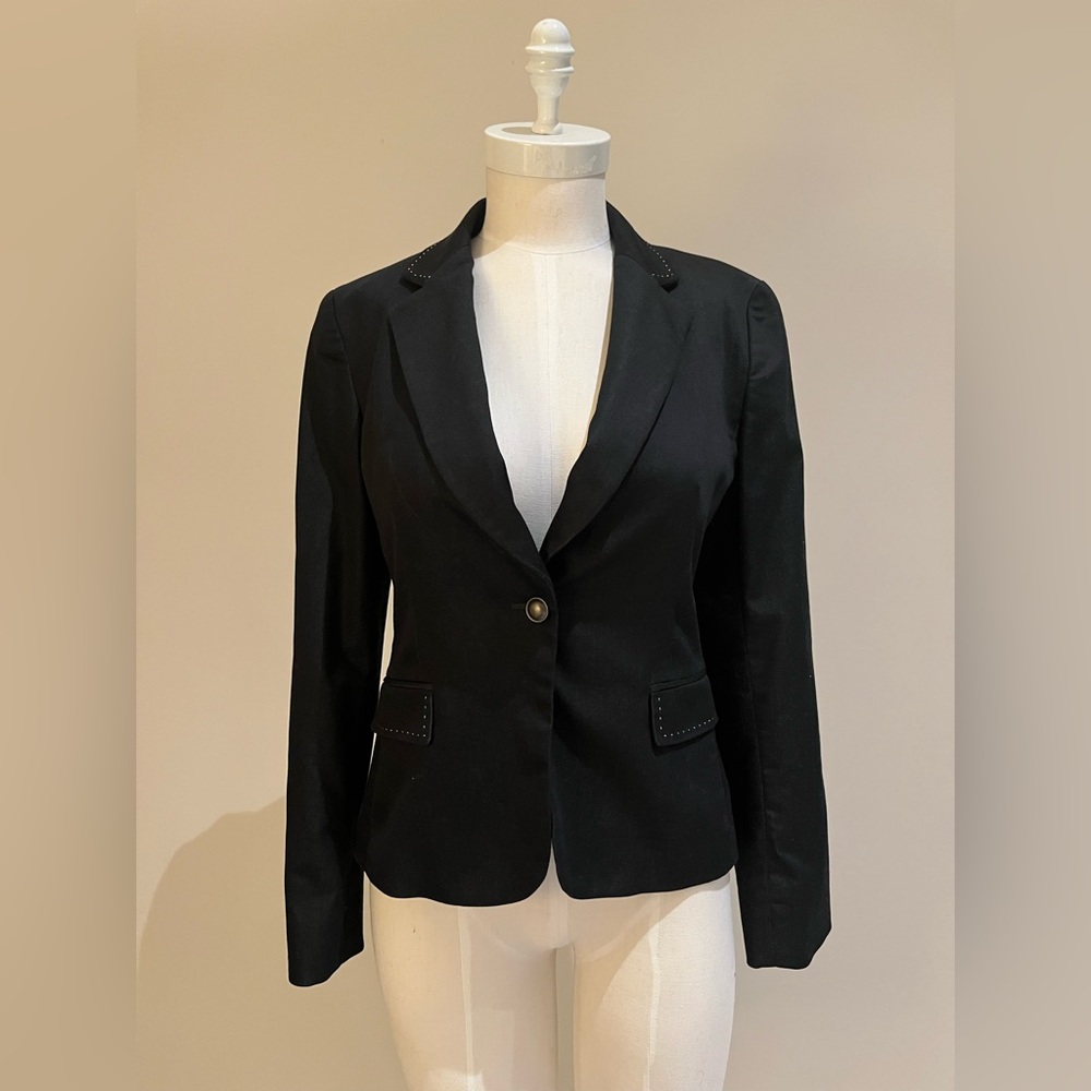 TAHARI Tailored Blazer Textured Black Wool Blend Career Buisness Elegant Sz 6